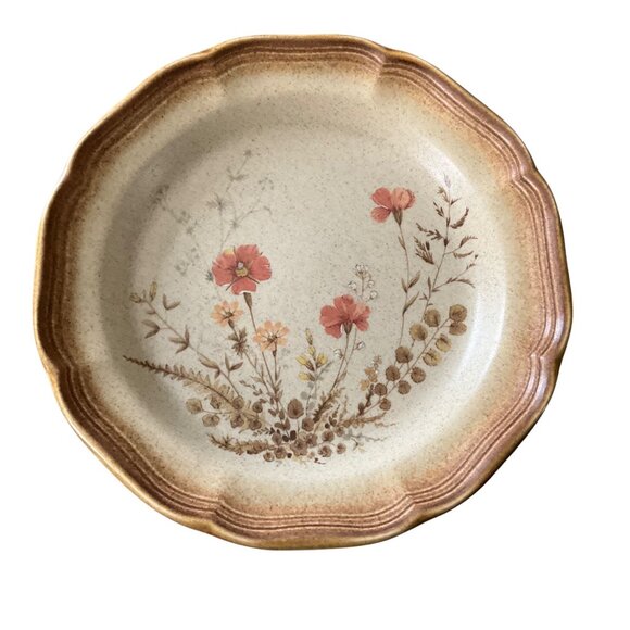 Vintage Mikasa Whole Wheat Jardiniere E8016 Stoneware Salad Plates Set Of 2 Flor - Picture 3 of 7